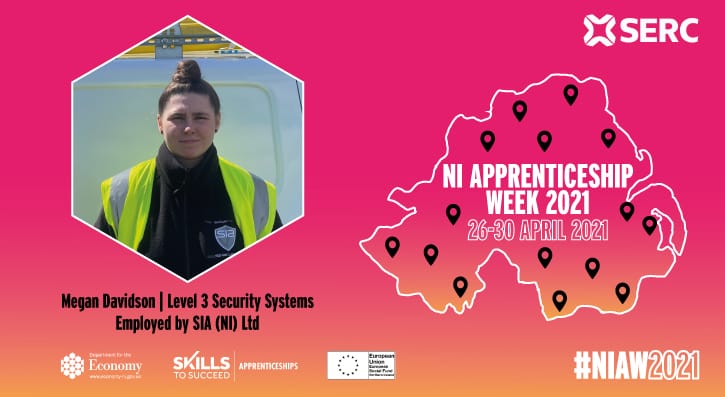 NIAW 2021 Graphic. Map of Northern Ireland with pin points. Text reads. NI Apprenticeship Week 2021 26-30 April 2021. What to upskill and earn? 